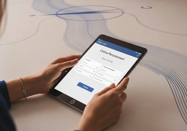 Person taking an online NPD test, self-discovery