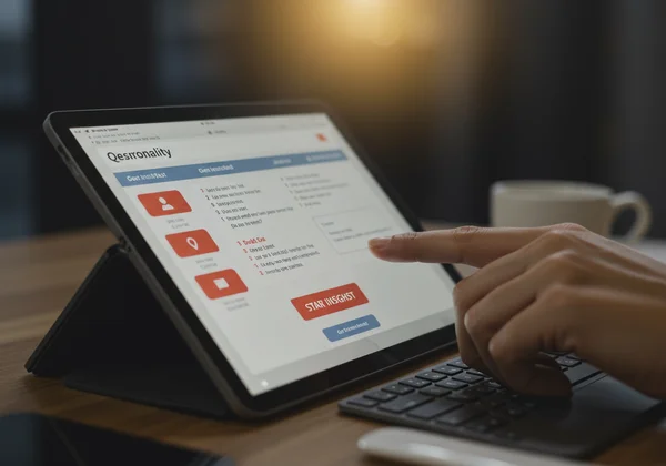 A person taking a confidential NPD self-assessment test online.
