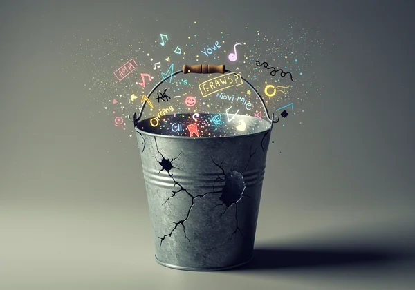 An empty bucket, symbolizing unfillable need for validation.