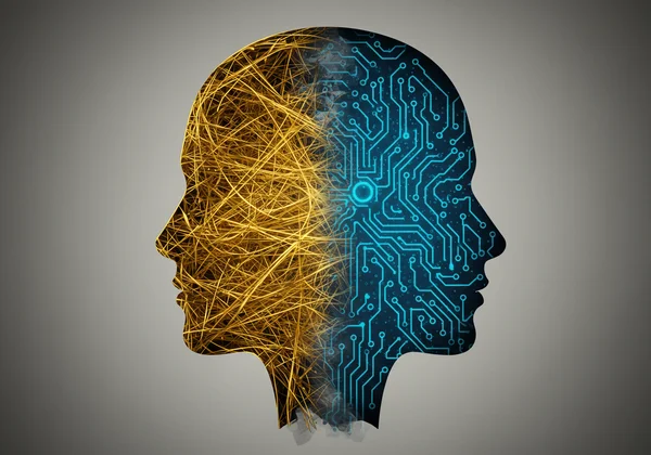 Two overlapping, distinct brain pathways in silhouette.