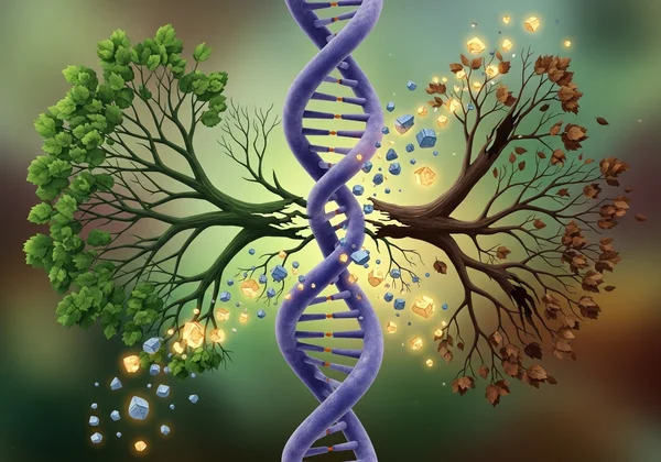 Abstract representation of childhood and genetic influences on personality.