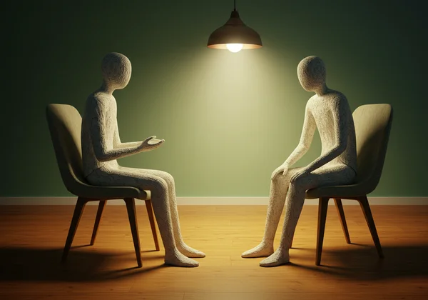 Two people in a therapy session, fostering self-understanding