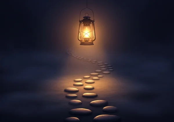 Warm lantern lighting the path